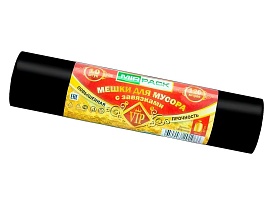 Мешки для мусора 120 л, с завязками, черные, в рулоне 10 шт., ПНД, 15 мкм, 800х750 мм, VIP, Z12010black в Энгельсе