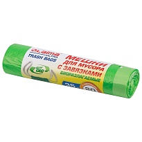 Мешки для мусора 35 л, биоразлагаемые с завязками, зеленые, в рулоне 20 шт., ПНД, 14 мкм, 600х500 мм, LAIMA ULTRA, 607688 в Энгельсе