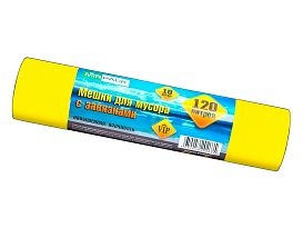 Мешки для мусора 120 л, с завязками, желтые, в рулоне 10 шт., ПНД, 15 мкм, 800х750 мм, VIP, Z12010yel в Энгельсе