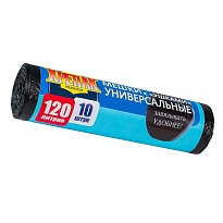 Мешки для мусора 120 л, с ушками, черные, в рулоне 10 шт., ПНД, 15 мкм, 1100х700 мм, Крепак, 4607075710474 в Энгельсе