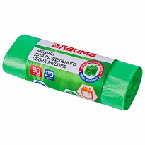 Мешки для мусора 60 л, зеленые, в рулоне 20 шт., ПНД, 10 мкм, 680х580 мм, LAIMA, 606704 в Энгельсе