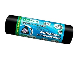 Мешки для мусора 220 л, черные, в рулоне 10 шт., ПВД, 45 мкм, 1250х930 мм, PREMIUM+, 2201068 в Энгельсе