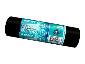 Мешки для мусора 160 л, ароматизированные, черные, в рулоне 10 шт., ПВД, 80 мкм, 1100х930 мм, EXPORT, exp16010142 в Энгельсе