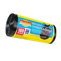 Мешки для мусора 180 л, черные, в рулоне 30 шт., ПНД, 20 мкм, 1150х800 мм, Крепак, 4607075710139 в Энгельсе