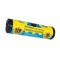 Мешки для мусора 120 л, с ушками, черные, в рулоне 10 шт., ПНД, 13 мкм, 1050х680 мм, Крепакоф, 4607075710252 в Энгельсе