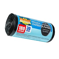 Мешки для мусора 180 л, с ушками, черные, в рулоне 30 шт., ПНД, 20 мкм, 1150х800 мм, Крепак, 4607075710399 в Энгельсе