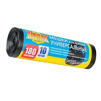 Мешки для мусора 180 л, черные, в рулоне 10 шт., ПНД, 20 мкм, 1150х800 мм, Крепак, 4607075710481 в Энгельсе