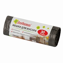 Мешки для мусора 30 л, черные, в рулоне 20 шт., ПНД, 5 мкм, 550х470 мм, Любаша эконом, 605329 в Энгельсе