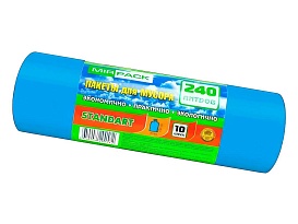 Мешки для мусора 240 л, ароматизированные, синие, в рулоне 10 шт., ПВД 30 мкм, 1300х930 мм, STANDART, 24010661 в Энгельсе