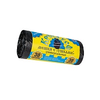 Мешки для мусора 30 л, с ушками, черные, в рулоне 30 шт., ПНД, 8 мкм, 580х460 мм, Крепакоф, 4607075710412 в Энгельсе Мешки для мусора 30 л, с ушками, черные, в рулоне 30 шт., ПНД, 8 мкм, 580х460 мм, Крепакоф, 4607075710412 в Энгельсе