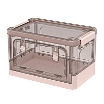 Ящик пластиковый складной прозрачный коричневый, дно розовое, 360х235х230 мм, с колесиками в Энгельсе